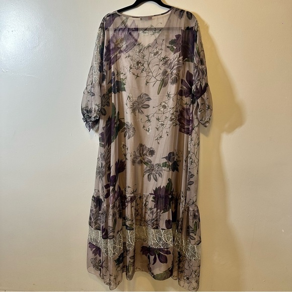 Floral Plus Size Sheer Floral Dress with Purple and Green Flowers - Picture 3 of 8